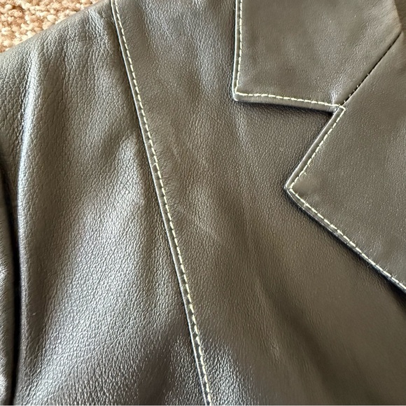 Kim Rogers Women Black 90s Western Genuine Leather Trench Coat Size L Vintage - Picture 9 of 9